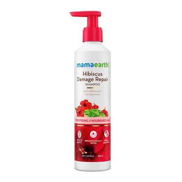 Mamaearth Hibiscus Damage Repair Shampoo With Hibiscus & Curry Leaves for Strong & Nourished Hair - 250ml | For Dry & Frizzy Hair | For Smoother, Shinier Hair | Suitable For All Hair Types